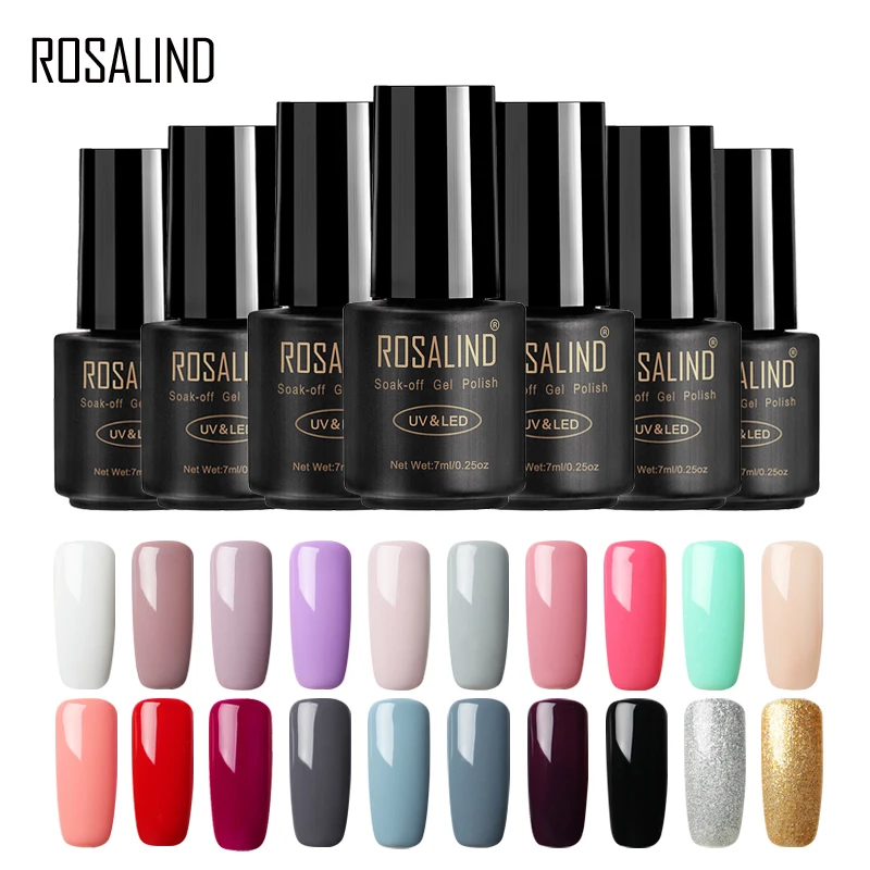 

ROSALIND 7ML 58 Colors Gel Nail Polish Pure Color Series Top Base Gel Lacquer For Nail Manicure UV&LED Lamp Gel Varnish