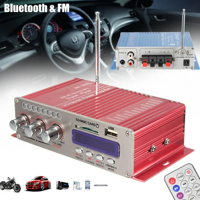 Автомобильный усилитель мощности HY502S bluetooth стереозвук Hi Fi 2 канала мини FM аудио +
