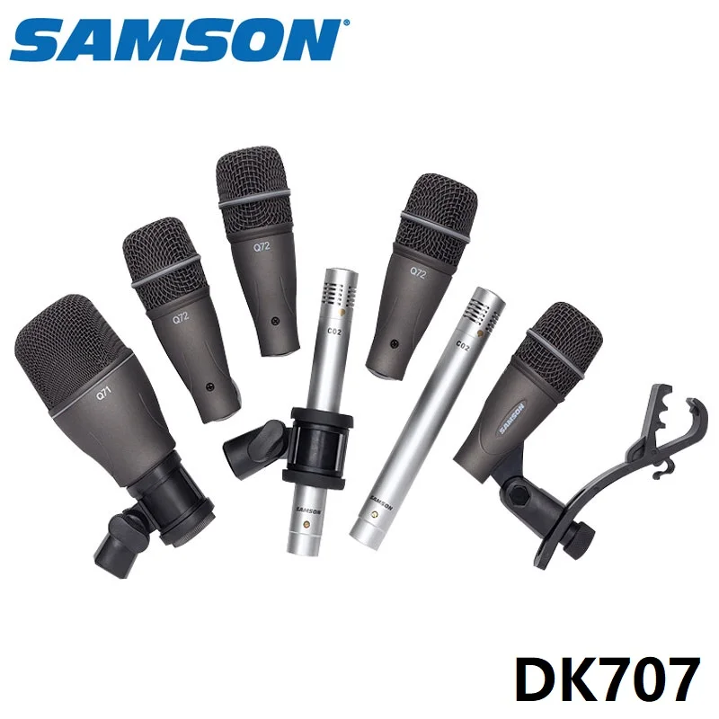 

SAMSON DK707 7-Piece Drum Mic Kit drum microphone set instrument recording condenser mic include Q71, Q72 & C02 Mics