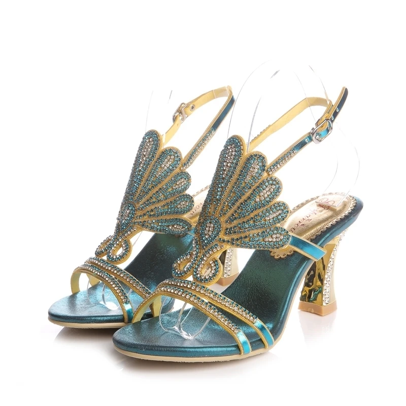 

Wholesale Price 2018 New Designer Women Summer Sandals Female High Heel Rhinestone Open Toe Shoes Bridal Sandal Plus Size 44