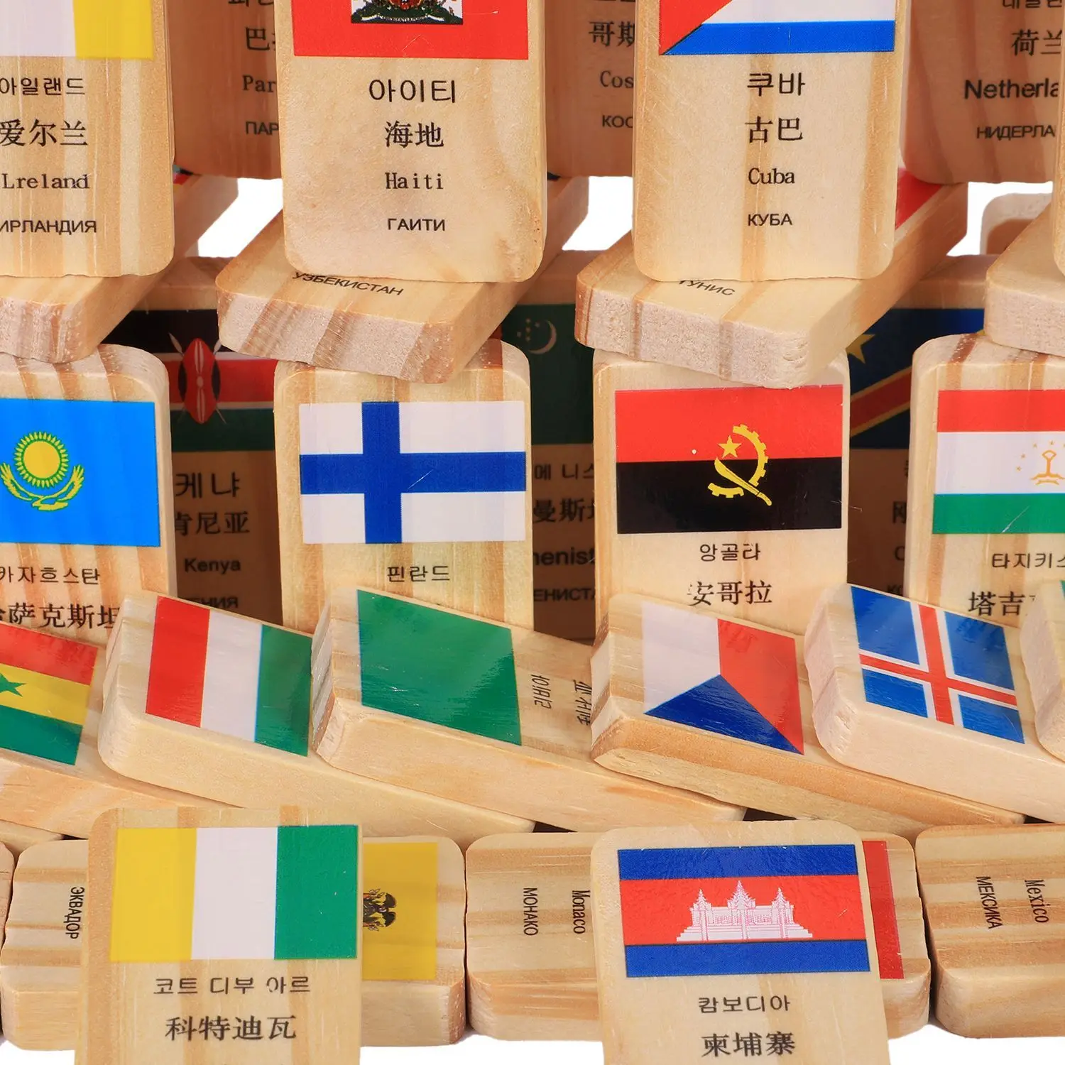 Brinquedos de Madeira Compreensão do Mundo Peças Nova Bandeira Nacional Multilingue Domino Educação Precoce Cognitiva t Mwz 100 11 High Quality Brinquedos e hobbies