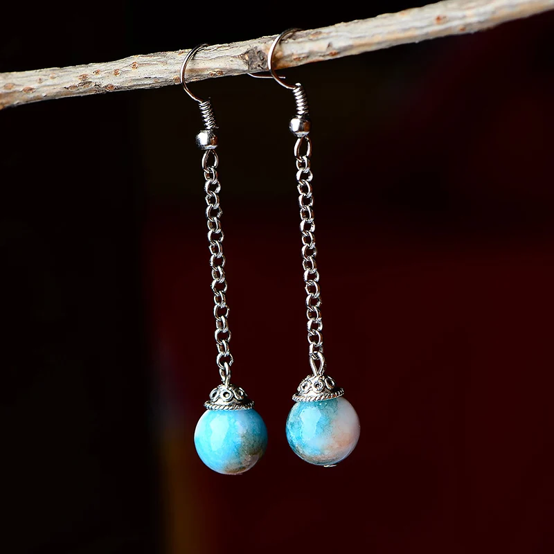 

Dangle Earrings Hanging Women Ethnic Stone Ball Drop Earrings Vintage Jewelry Fashion Women's Pink Earrings Party Dropshopping