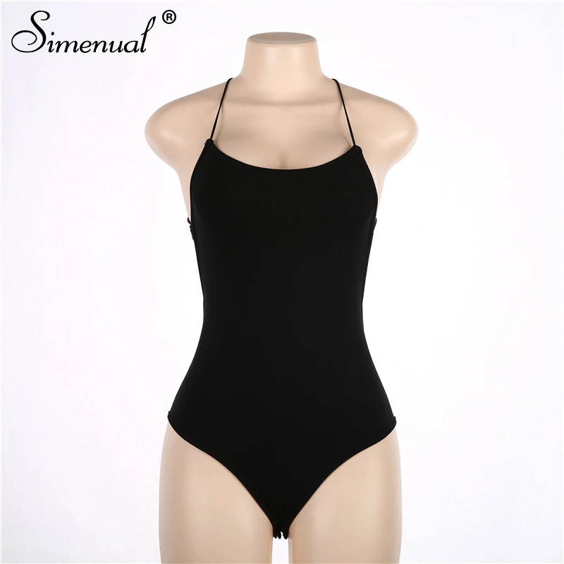 Simenual مثير عارية الذراعين السباغيتي حزام ارتداءها النساء واحدة قطعة وزرة الصيف الصلبة الأساسية حللا الساخن نحيل السروال القصير 2019