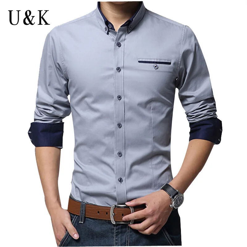 Men Dress Shirt 2016 Hot Men's Slim Fit Long Sleeve Shirts Chemise Homme Camisas Mens Clothing Solid Patchwork Dress Shirts K307