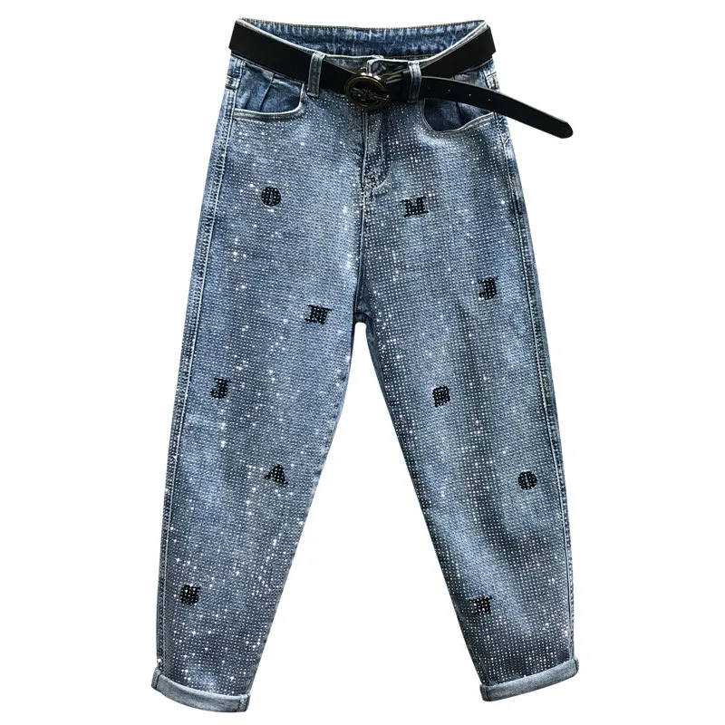 Большие размеры 26-31! весенне-летние новые модные бриллиантовые женские джинсы с вышивкой свободное до щиколотки шаровары