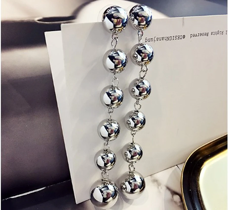 

New Fashion Charm Big Silver Gold Pearl Long Earrings for Women Statement Drop Earrings for Wedding Party Office Lady Gift