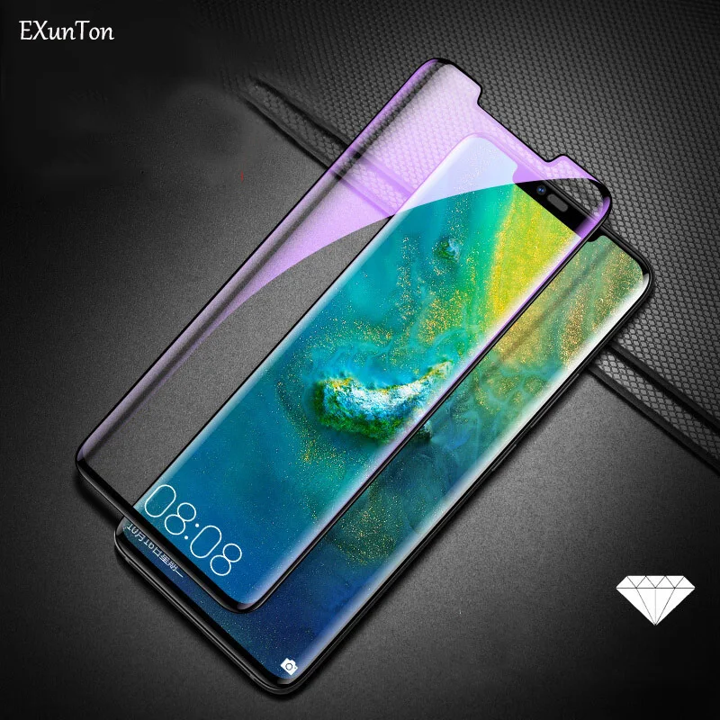 

EXUNTON Anti Blue Tempered Glass 3D Curved Screen Protector For Huawei Mate 20 Pro 20Pro Protective Film For Huawei Mate20 Pro