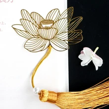 1 шт. Ретро Китайский стиль Золотой Металл полые цветок лотоса кисточкой закладки канцелярские книги маркер клип офисные школьные принадлежности