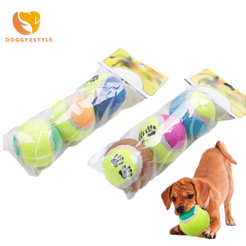 1bag Tennis Ball Durable Pet Dog Chew Toy Paw Printed Puppy Dog Outdoor