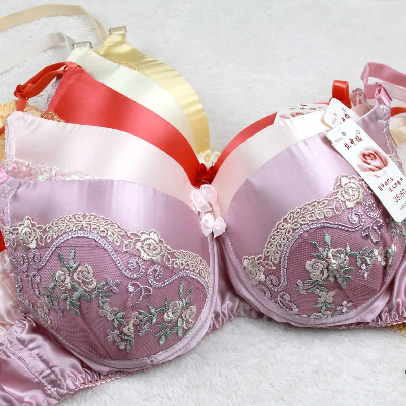 

2017 Pure Silk Bra 100% Mulberry Silk Double Faced Anti-allergy Silk Lace Bras 32 34 36 38 40 AB FREE SHIPPING