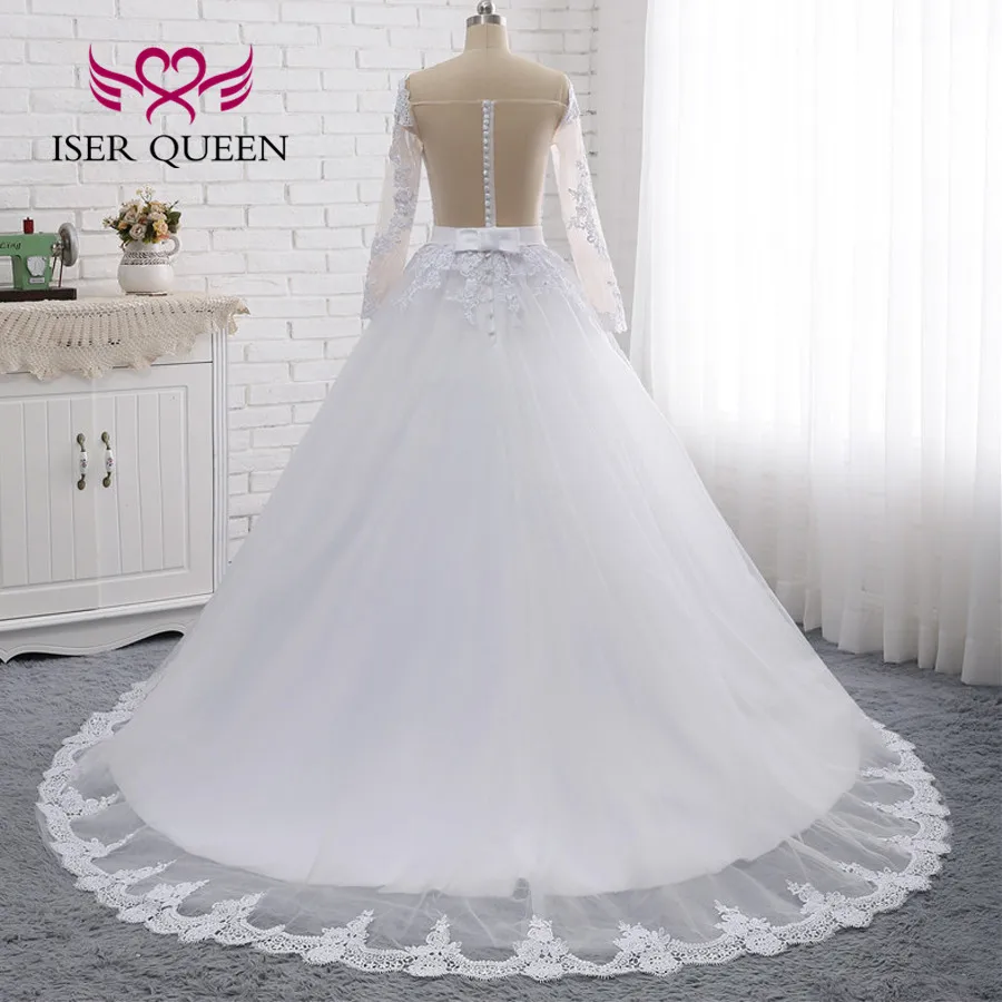 Сексуальное свадебное платье трапециевидной формы с открытой спиной и длинными рукавами, европейские свадебные платья, кружевное свадебное платье с вышивкой es W0274