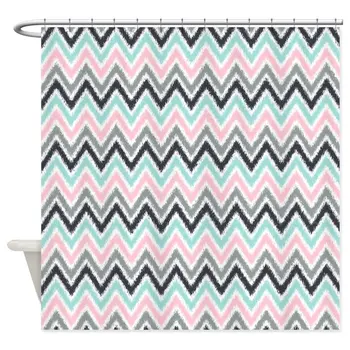 

Pink Mint Gray Ikat Zigzag Decorative Fabric Shower Curtain Set Non-slip Bath Mat Set for Doormat Outdoor
