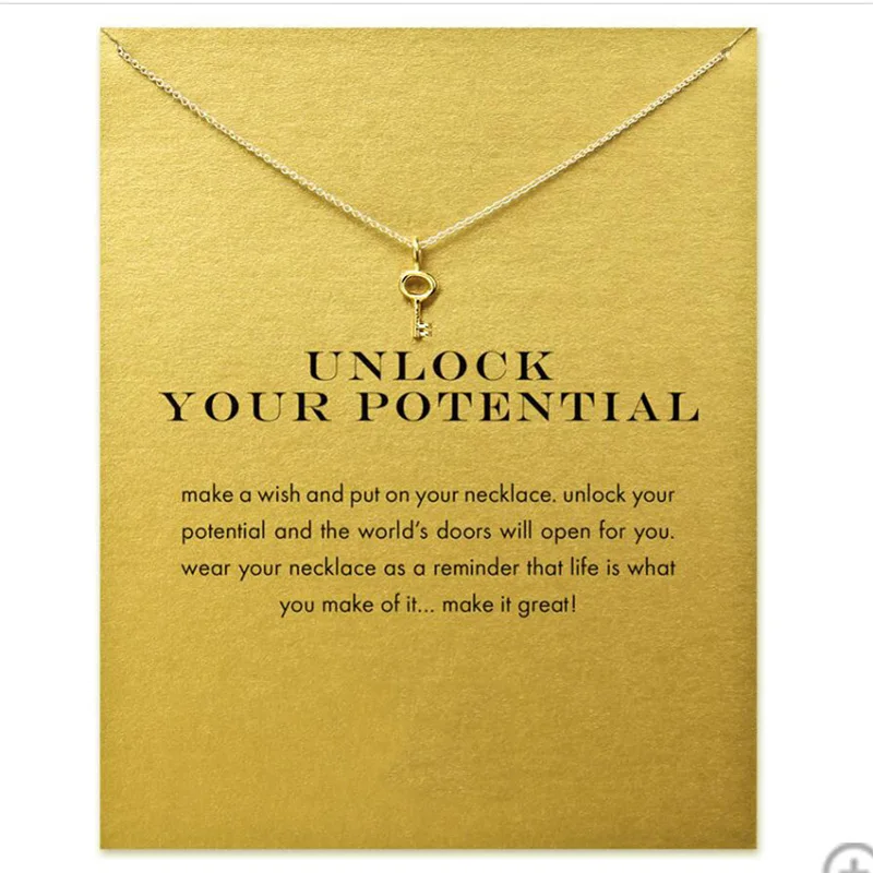 

2018 New Hollow Key Pendant Short Chain Choker Necklace For Women Golden Heart wish necklace with card Jewelry As gift UNLOCK