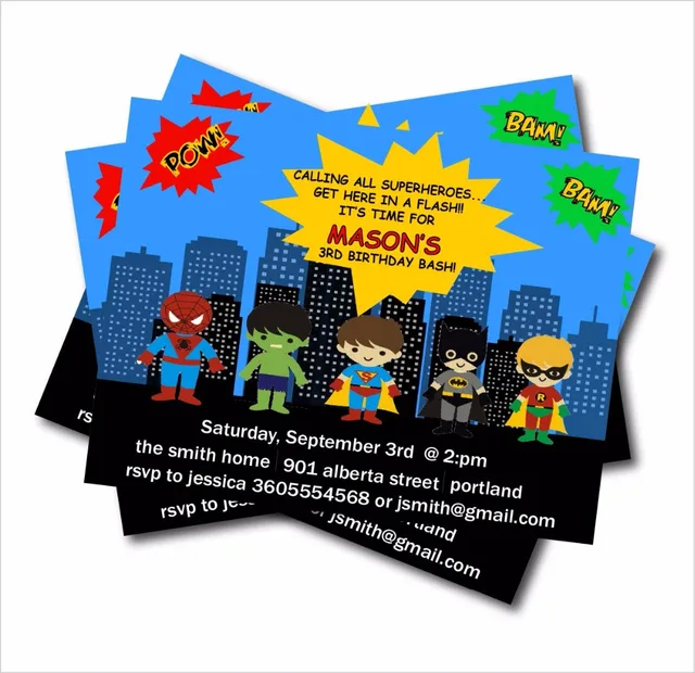20 pcs lot personalized superhero birthday party invitation baby