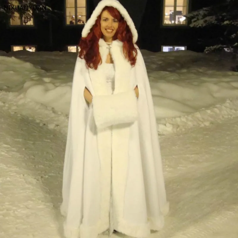 

Fast Delivery Romantic Real Image 2019 Hooded Bridal Cape Faux Fur Winter Jacket Bolero Women Wedding Coat Accessories