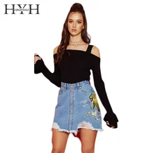 HYH HAOYIHUI 2017Autumn Sexy New Style Black Sweaters Women Ruffles Long Sleeve Off Shoulder Backless Solid Casual Elegant Tops 
