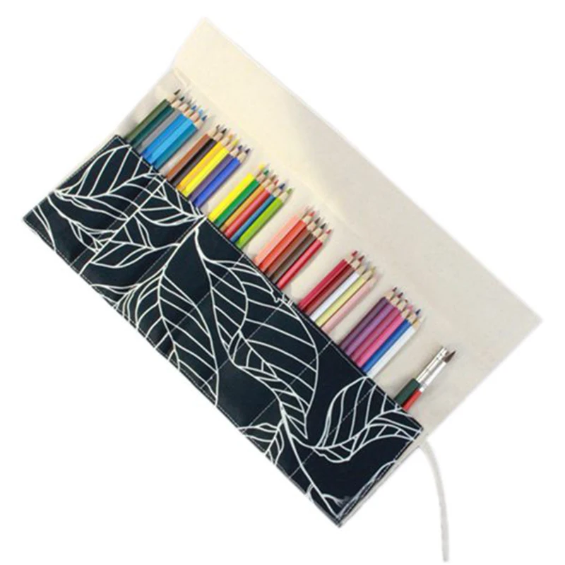 

Pencil Wrap Case, Pencils Roll Holder for Pencils (NO Pencils included), Crochet Hooks and Gadgets, Black Leaf