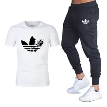 High quality men set Pants+T Shirts Sets Casual Elastic Mens Fitness Workout Pants Skinny Sweatpants Trousers Jogger Pants