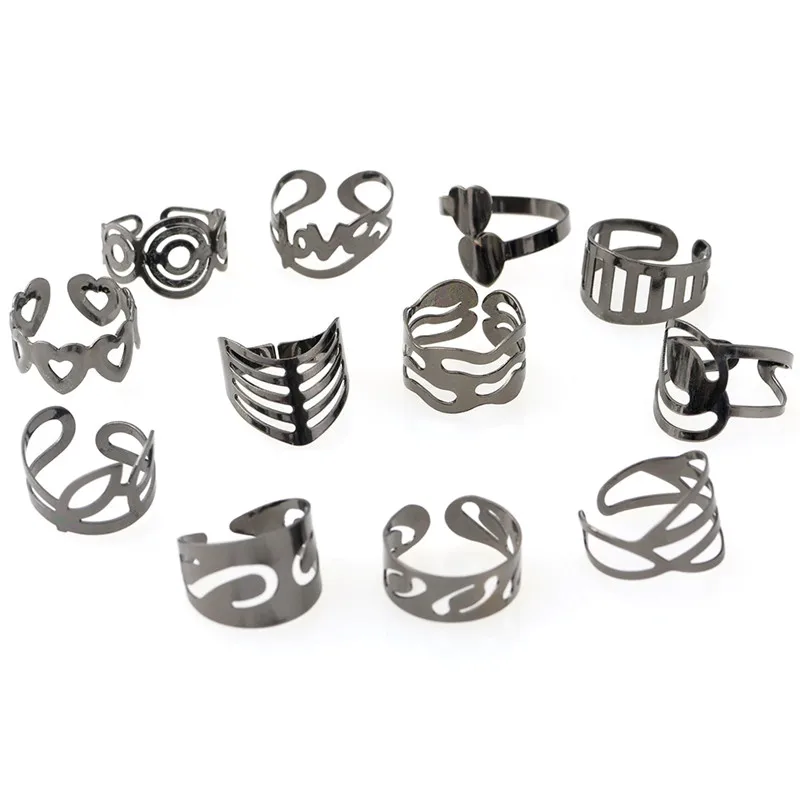 

Wholesale 10Pcs/Set Rings Mix Style Punk Gold Black Silver Color Women Men Hollow Open Rings Party Jewelry Gift