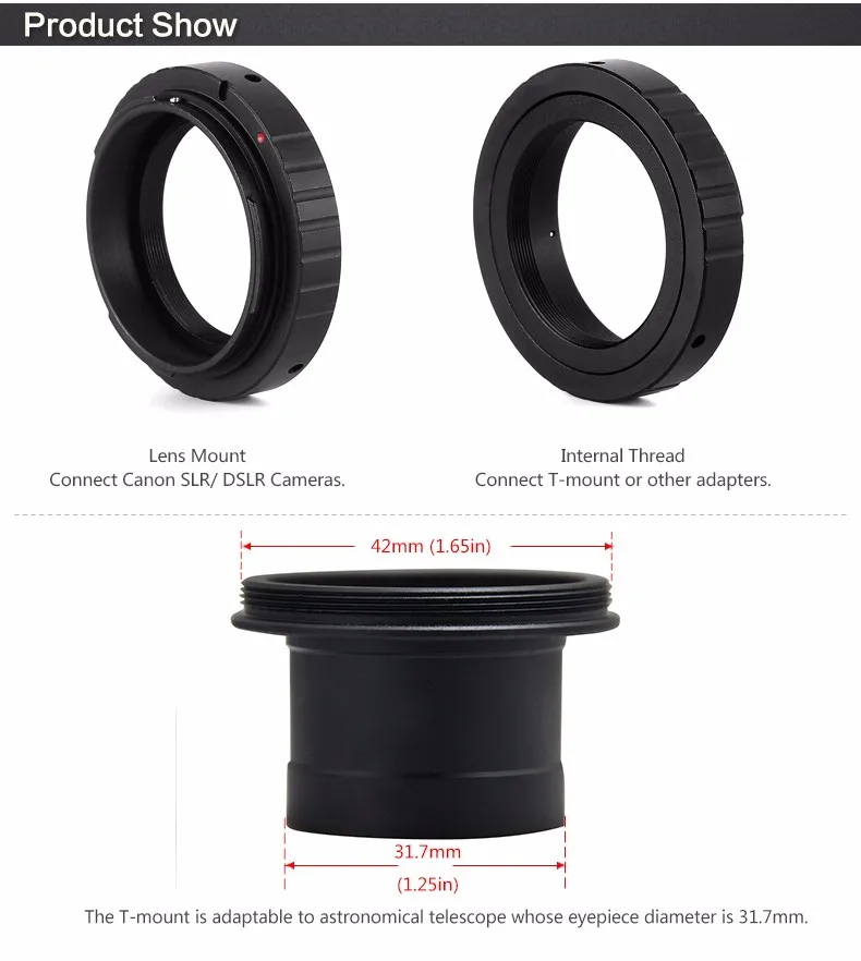 T кольцо для Ca не SLR/DSLR Камера адаптер+ 23,2/24,5/31,7/42 мм окуляра порты телескопы, микроскопы, увеличители крепление трубки