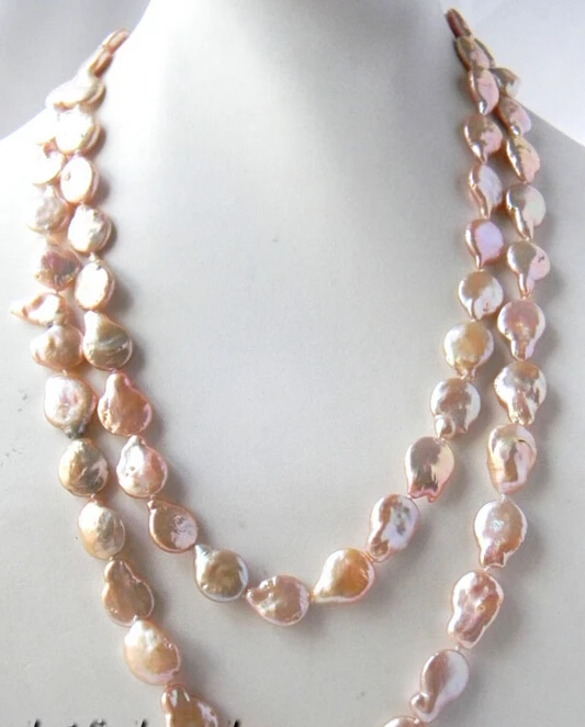 

FREE shipping45'' Pink 13mm Baroque Coin Freshwater Pearl Mabe Clasp Necklace