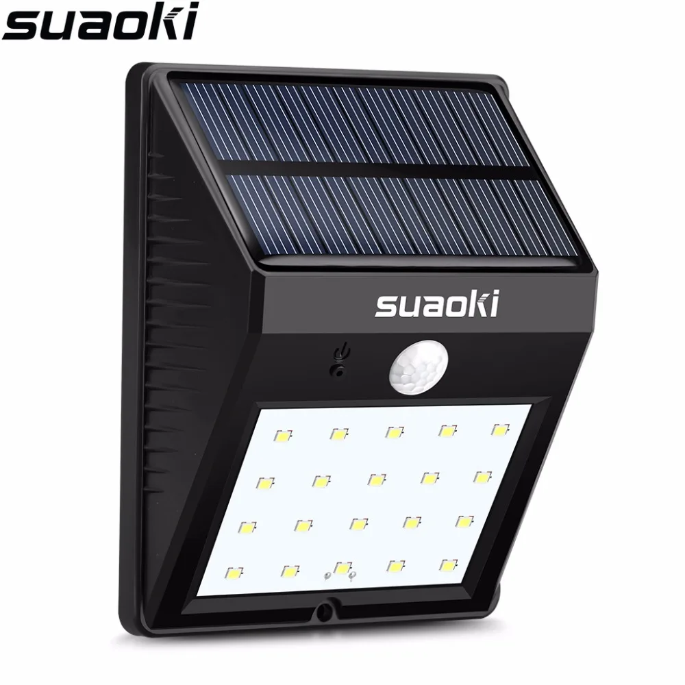 

Suaoki 800mAh Solar Motion Sensor Light 20 LED Rechargeable Battery Dim/Bright Mode Auto On/Off Waterproof for Garden Door