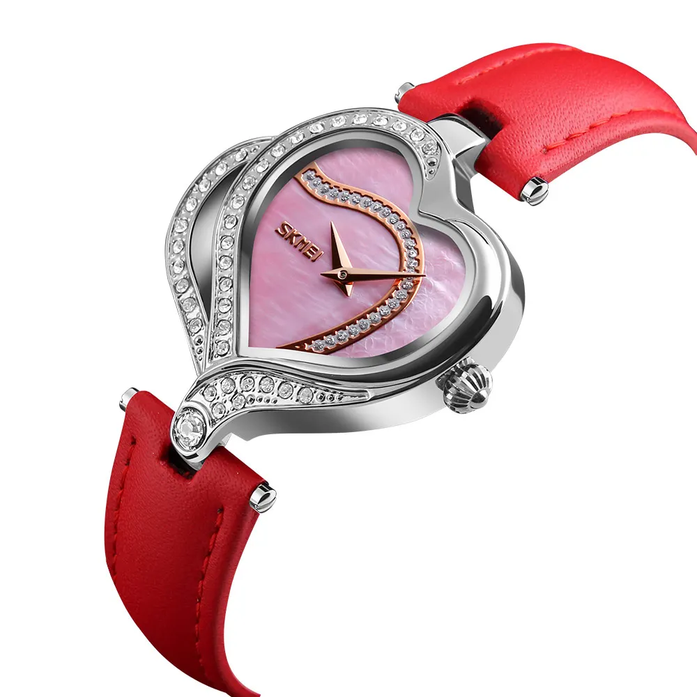 

SKMEI Luxury Quartz Watch Women Leather Strap Heart Shape Women Fashion Watches Ladies Dress Wrist Watch relogio feminino 9161