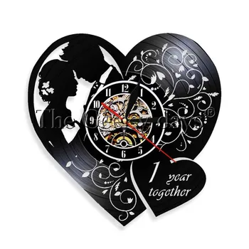 

1Piece Heart Shape Clock Engagement anniversary Wall Clock for Couple vinyl clock 1st year Valentine Gift wall decor