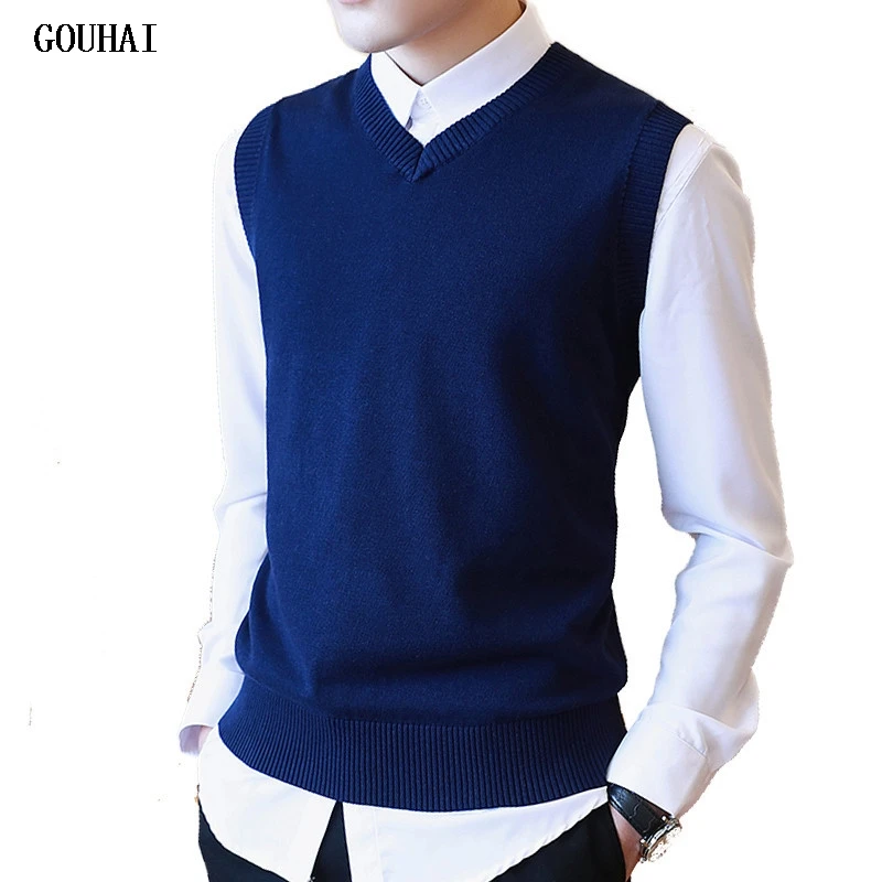 

M-3XL Sweater Men Autumn Autumn Sweater Vest Men V Neck 100% Cotton Mens Vest Sweaters S874