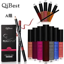 1 набор, Qibest, не тускнеет, блеск, набор, 12 цветов, помада, карандаш для губ, комбинированный макияж