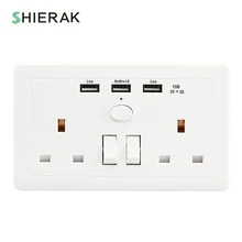SHIERAK Новое поступление 13A 250 в стандарт Великобритании двойная розетка с usb-портом 3000mA настенная розетка 3 USB зарядное устройство для умного дома