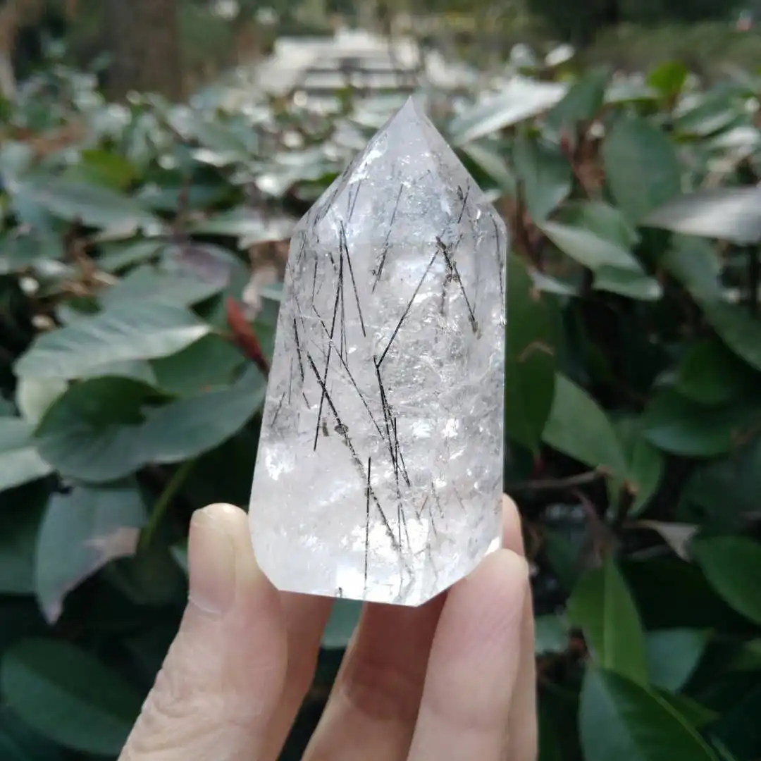 Quartz Crystal Wand Black Rutilated Crystal Quartz Point Tourmaline
