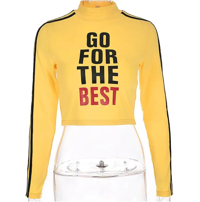 Women New Go For The Best Letter Printing Long-Sleeved Sexy T-Shirt Women New Go For The Best Letter Printing Long-Sleeved Sexy T-Shirt