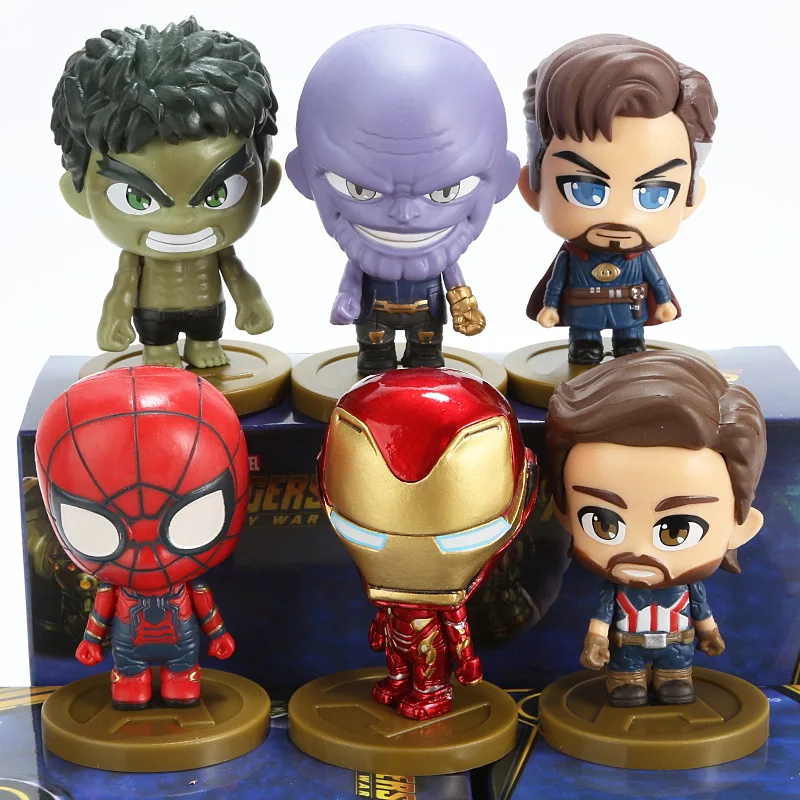 

6pcs/set Marvel Avengers : Infinity War Doctor Strange Thanos Ironman Spiderman Captain American Hulk Kawaii Cute Figure Toys