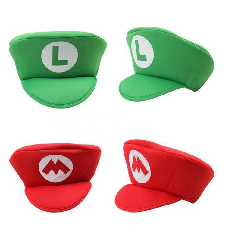 

1 Pcs Kawaii Adult Kids Game Super Mario Bors Cosplay Hats Red Green Cap Plush Toys Holloween Gift