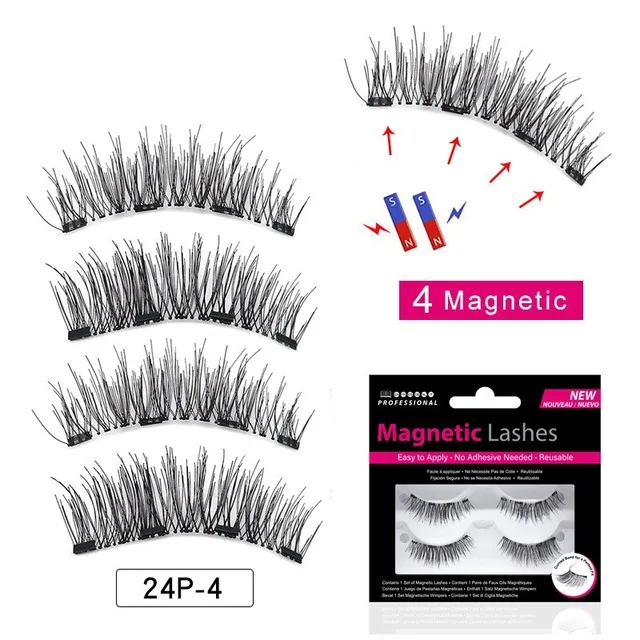 

New 4pcs/pair 3D Magnetic Eyelashes Extension with 4 Magnet Natural Handmade False Eyelashes Eye Lashes Eye Makeup Tools Kit