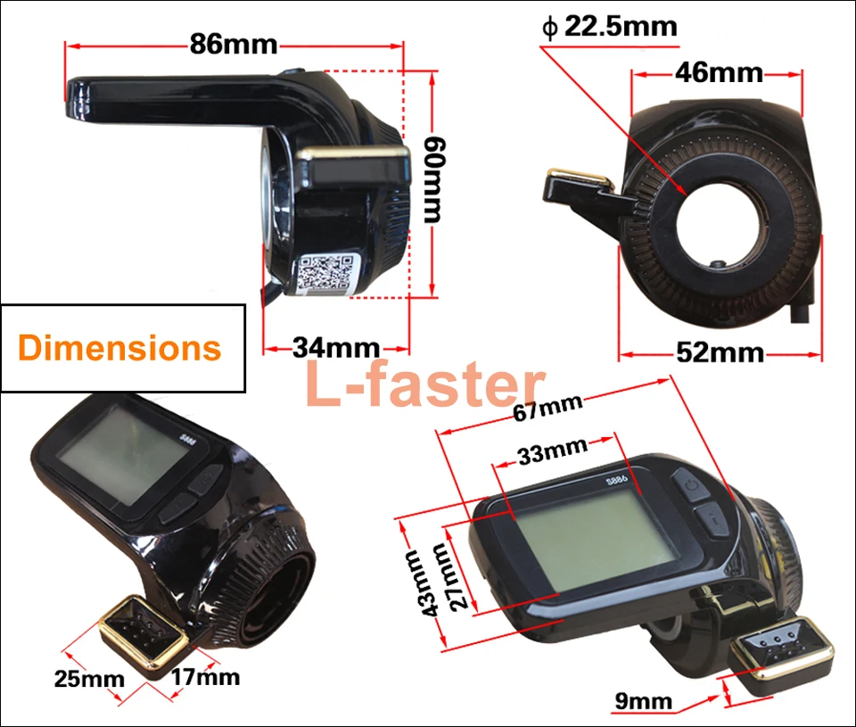 Cheap L-faster Electric Scooter Brushless Controller With S886 Thumb Throttle LCD Panel Electric Bike Hub Motor Controller LCD Thumb 6