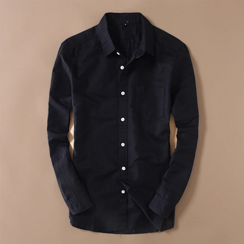 Cotton Men's Linen White Shirt Top - Long Sleeve Turn-Down Collar Streetwear image 2