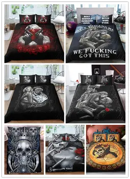 

3D Skull Bedding Set Halloween Style Bed Sheet Queen King Double Bed Cover Pillow Case Blend Skull Duvet Cover Set