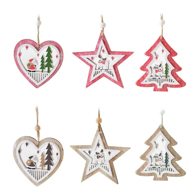 2018 Wooden Christmas Tree Heart Five Pointed Star Shaped Cutout Pendant Ornament Door