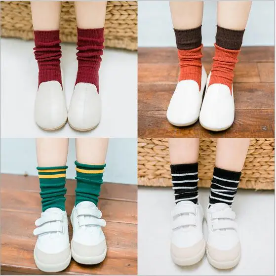 Tukla Babe New 1-12 Y Child Socks Autumn Winter Color Matching Striped Children's Pile Student Kids Boys Girls Tube Sock
