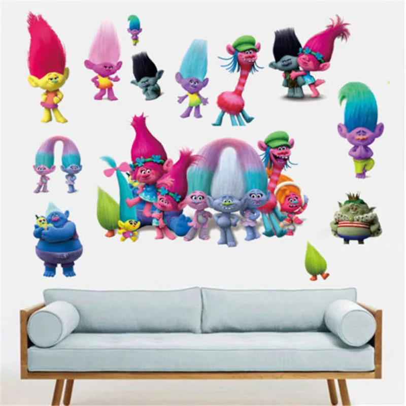 

New Creative And Fashion 1Pcs Trolls Movie Cartoon Wall Sticker Room Decal Mural Art DIY Home Room Decor