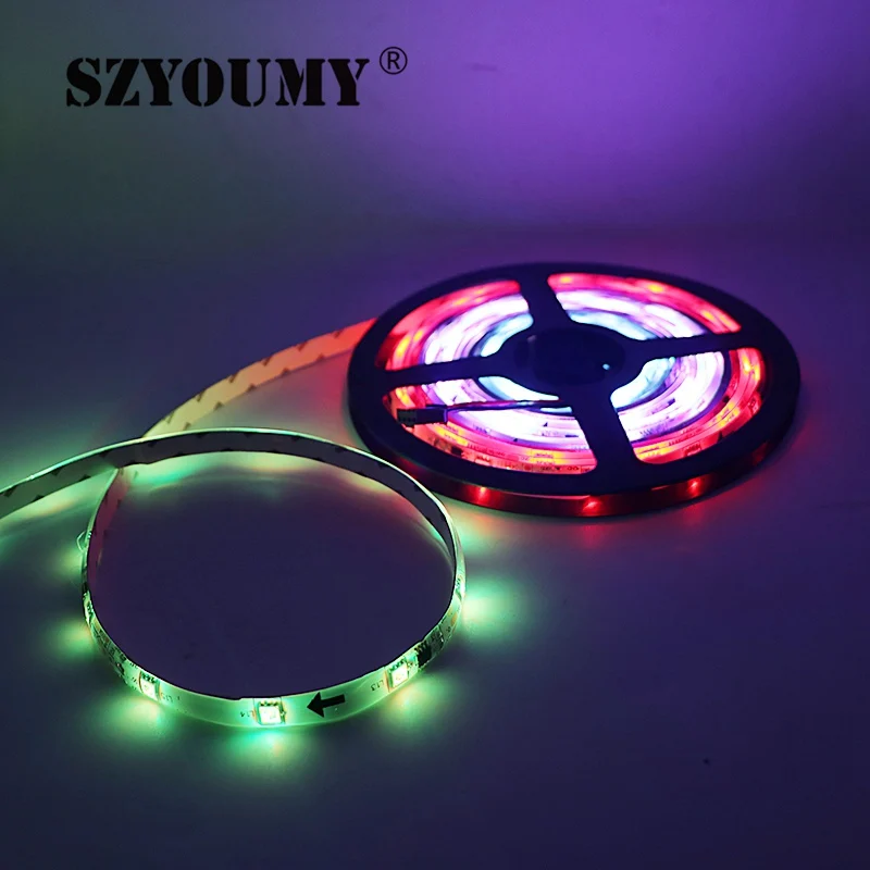 SZYOUMY 5050 SMD светодиодный полосы света smart 1903 IC RGB светодиодный Пикселей Ленты адресуемых цифровой IP67 Водонепроницаемый + RF пульт