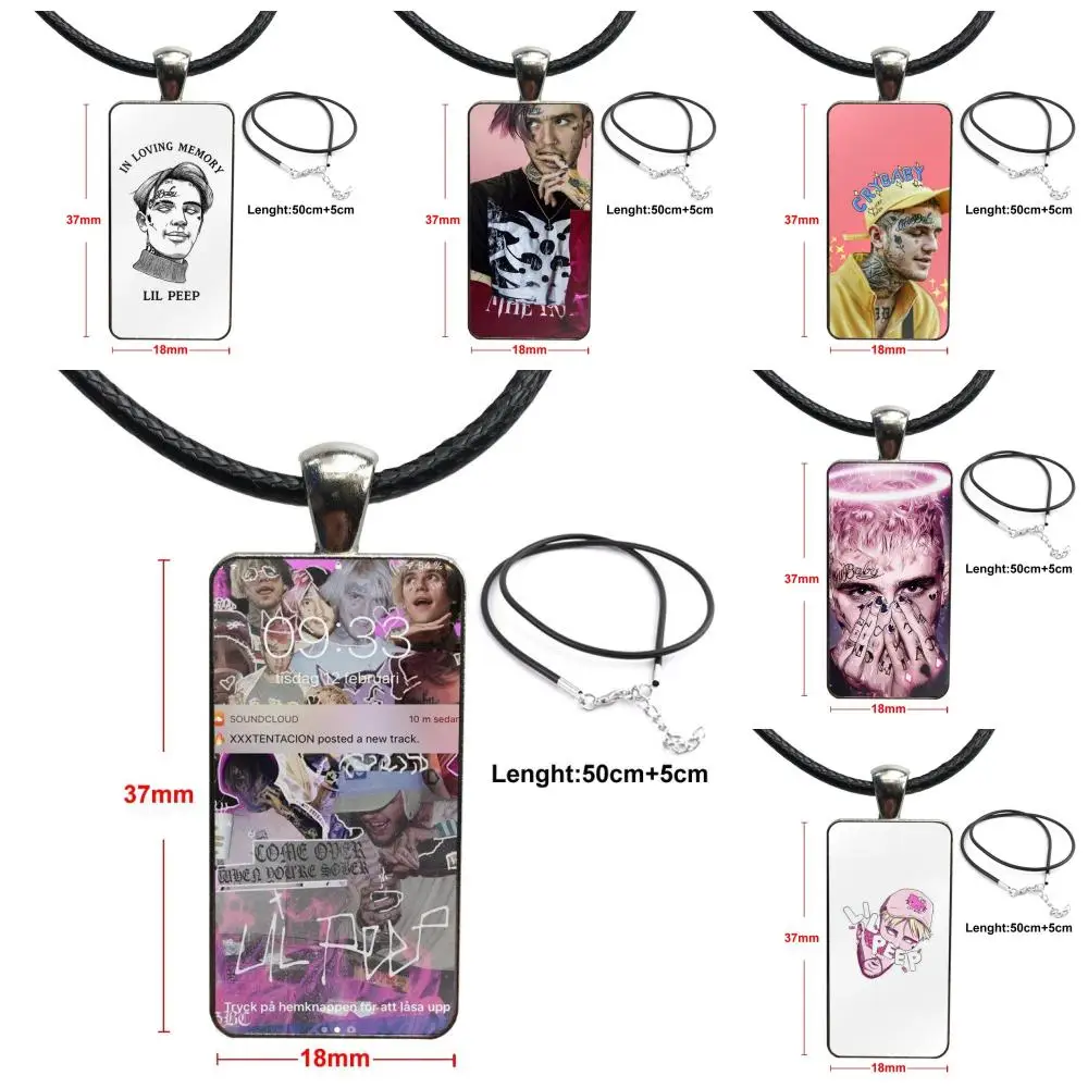 

For Unisex Glass Pendant Necklace Handmade Half Pendant Rectangle Necklace Rapper Lil Peep Ultrathin