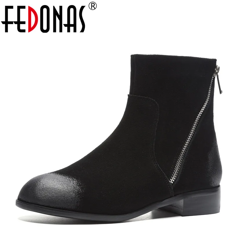 

FEDONAS 1Fashion Women Ankle Boots Autumn Winter Warm High Heels Shoes Woman Cow Suede Zipper Concise Casual Brand Basic Boots
