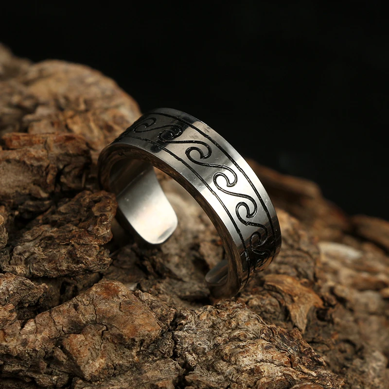 Tocona Bohemian Antique Silver Adjustable Wave Rings for Women Metal Alloy Opening Surfer Ring Boho Jewelry Accessories 4745