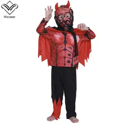 Wechery Хэллоуин Kds демон Косплэй Маленький мальчик красный Наряжаться зло сатана костюм с ужасом маска топы, штаны комплект