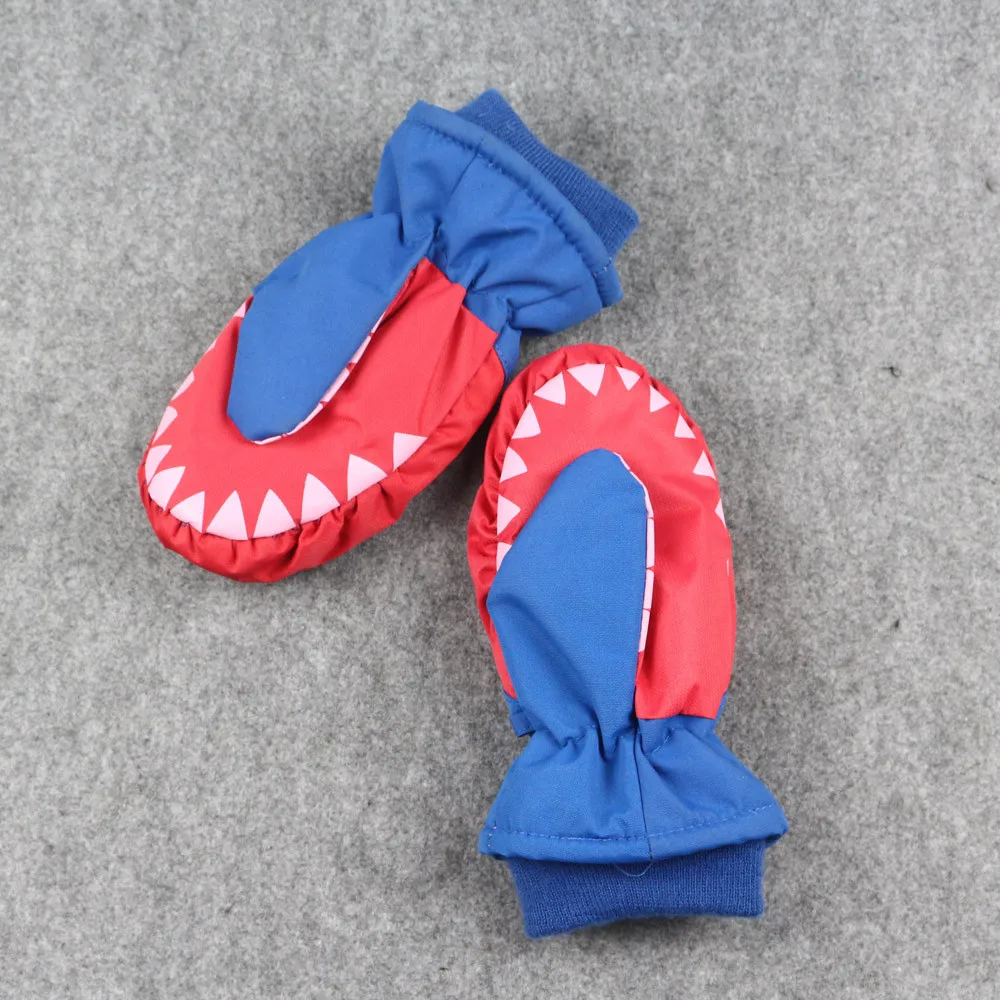 Winter Gloves Baby Ski Cartoon Shark Thickened Waterproof Lovely Gloves for Children