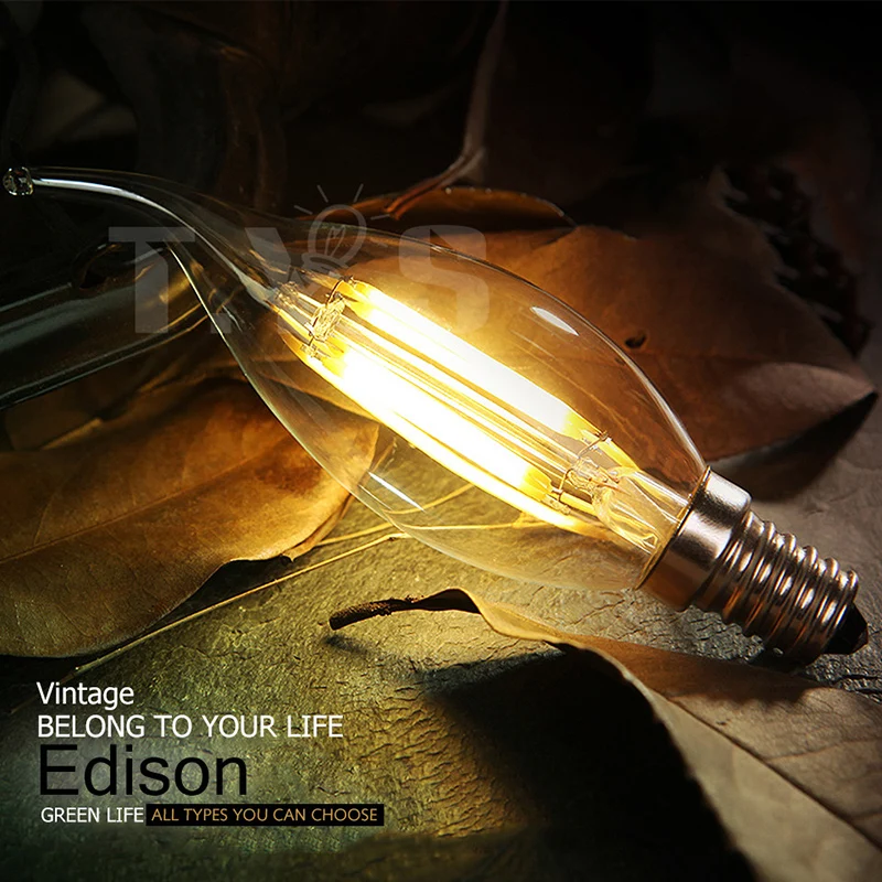 

C35LED tip bubble pull tail bubble E14 220V Edison bulb small screw warm light white bulb chandelier decorative retro light