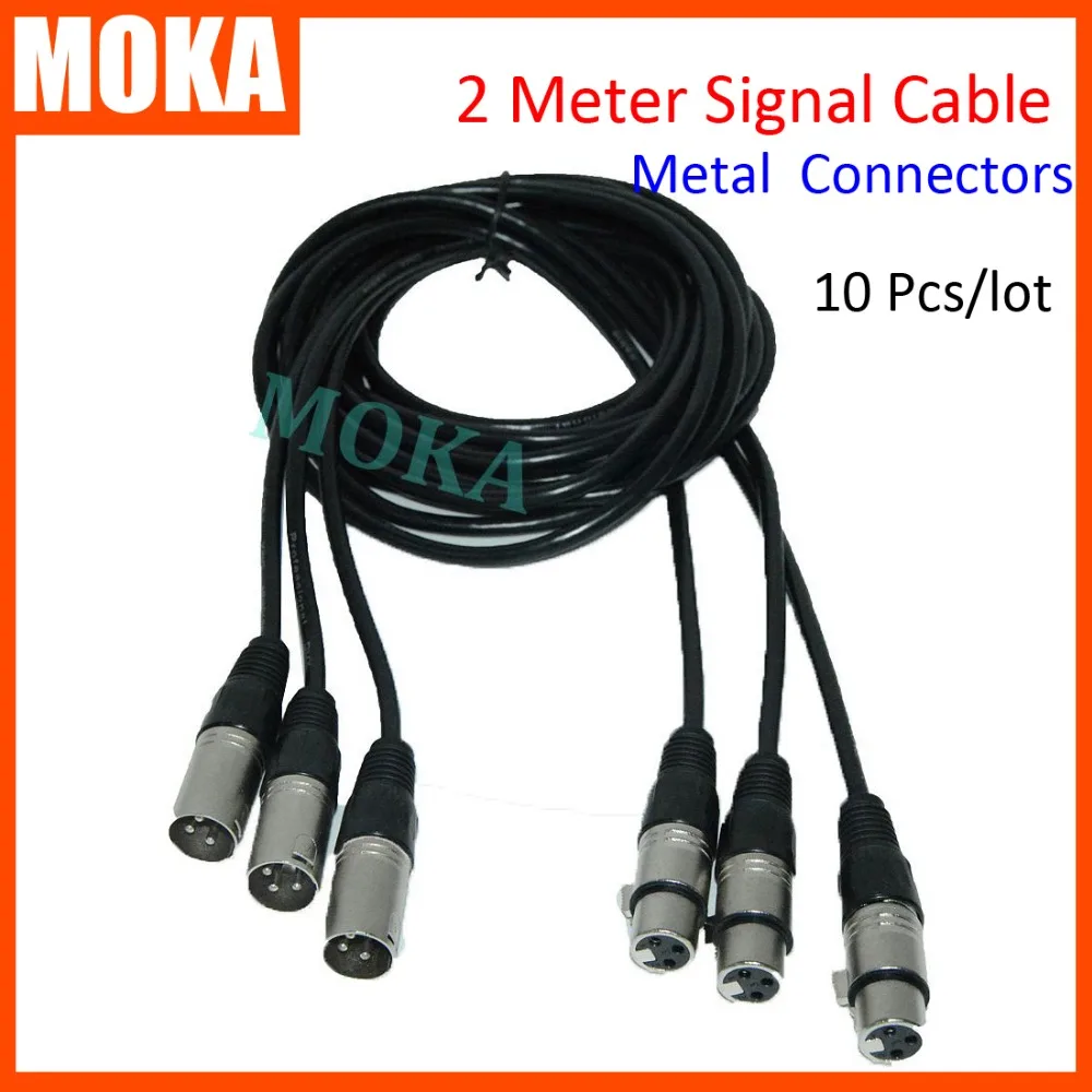 

10 Pcs/lot High speed Metal Material 3 Pin XLR Signal Connection dmx signal cables 2m dmx signal connectors